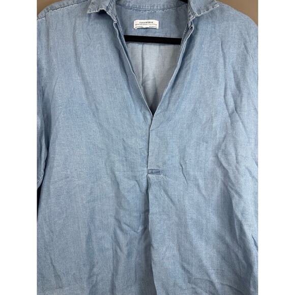 Women's Zara Blue Jean/ Denim Chambray Half Sleeve V Neck Blouse Size Small - Picture 5 of 7